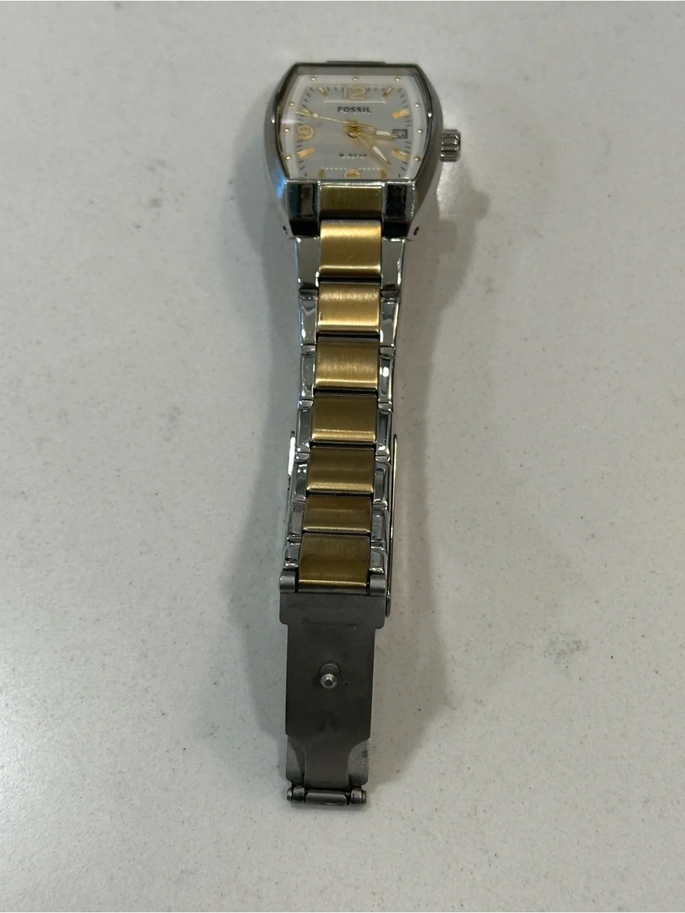 Two Tone Silver Gold Tonneau Date Watch Classic Stainless Steel Minimalist